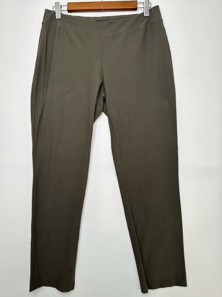 Eileen Fisher Stretch Crepe Slim Fit Pull On Ankle Pants 78121 Small P Olive
