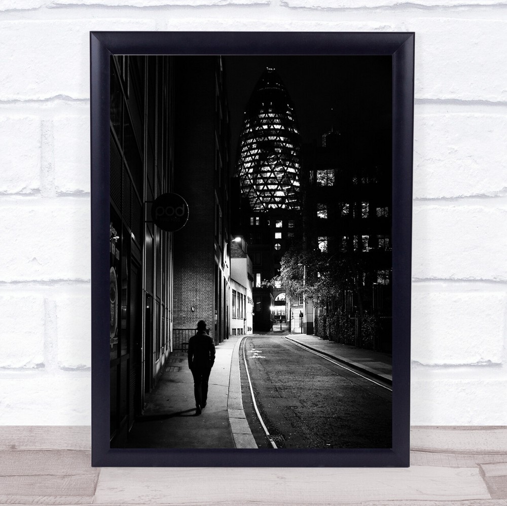 Streets of London Night Gherkin Architecture Man Walking Wall Art Print