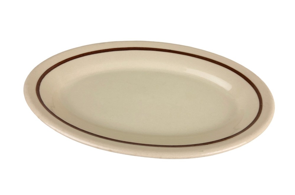 Vtg Sterling China Desert Tan Restaurant Ware Oval Plate Brown Stripe 11 x 7