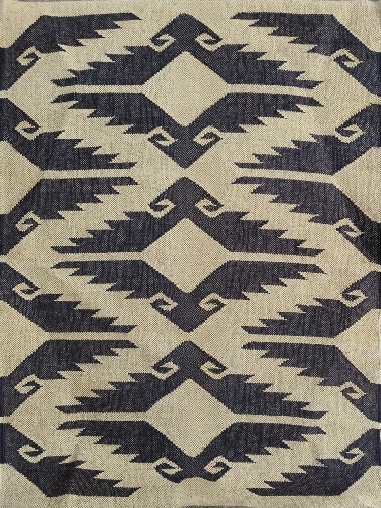 Handwoven Wool Jute Kilim Rug Color Beige & charcoal black Design Carpet Rug