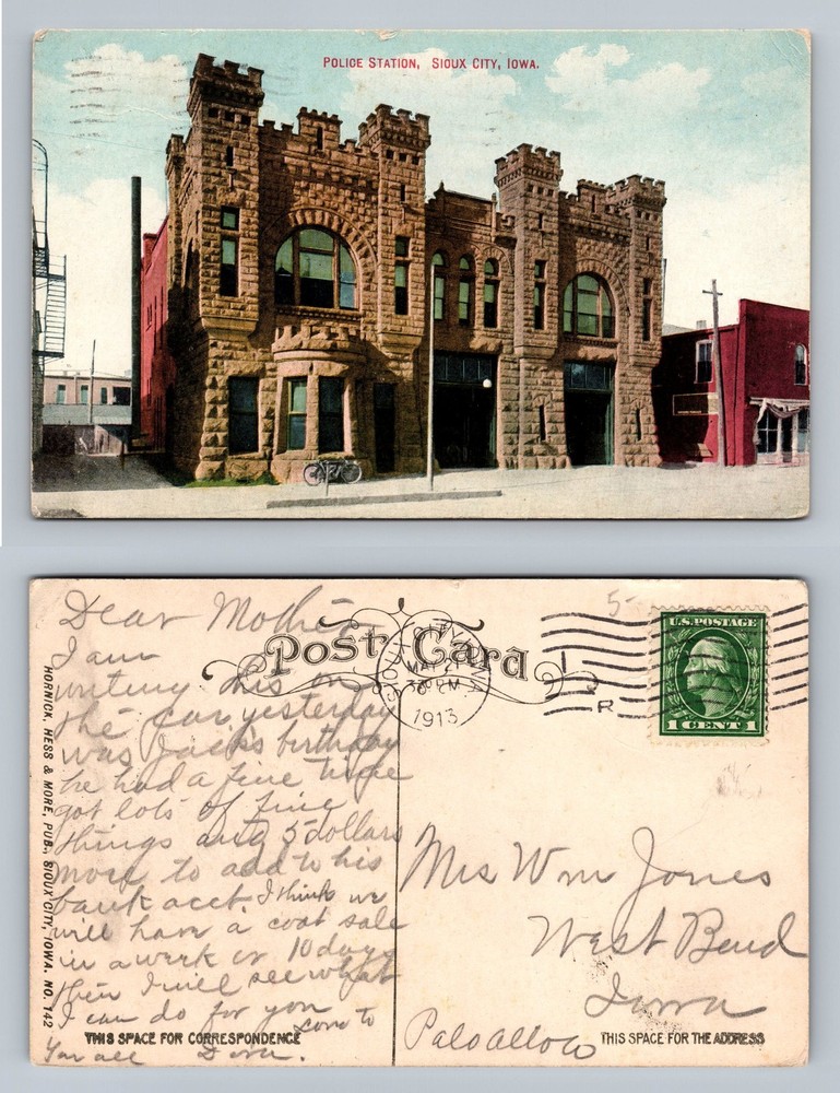 Sioux City, IA-Iowa, Police Station Stone Fortress Style Vintage c1913 Postcard