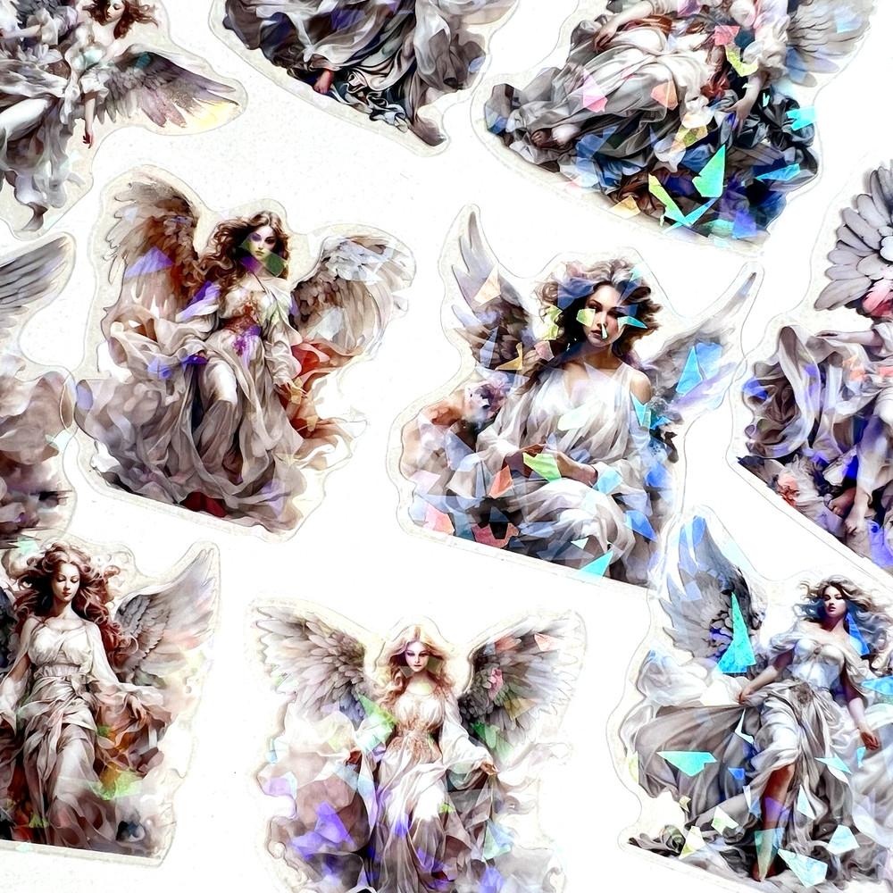 Holographic White Angel Stickers Junk Journaling Collage Scrapbooking
