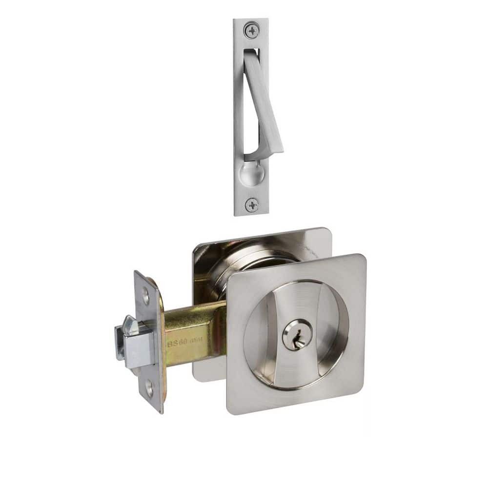 Delaney 370009 Contemporary Square Keyed Entry Pocket Door Lock - Nickel