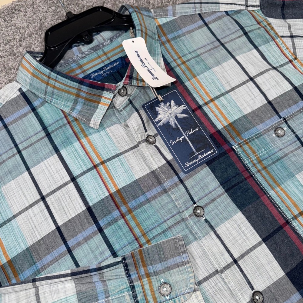 Tommy Bahama Indigo Palms Tortola Sunwash Check Azul Mar Mens 2XLT NEW