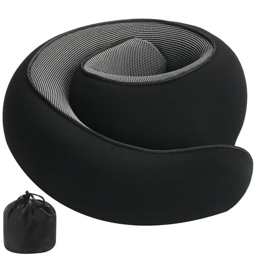 Memory Foam Travel Neck Pillow for Airplanes - Soft & Supportive Black Design