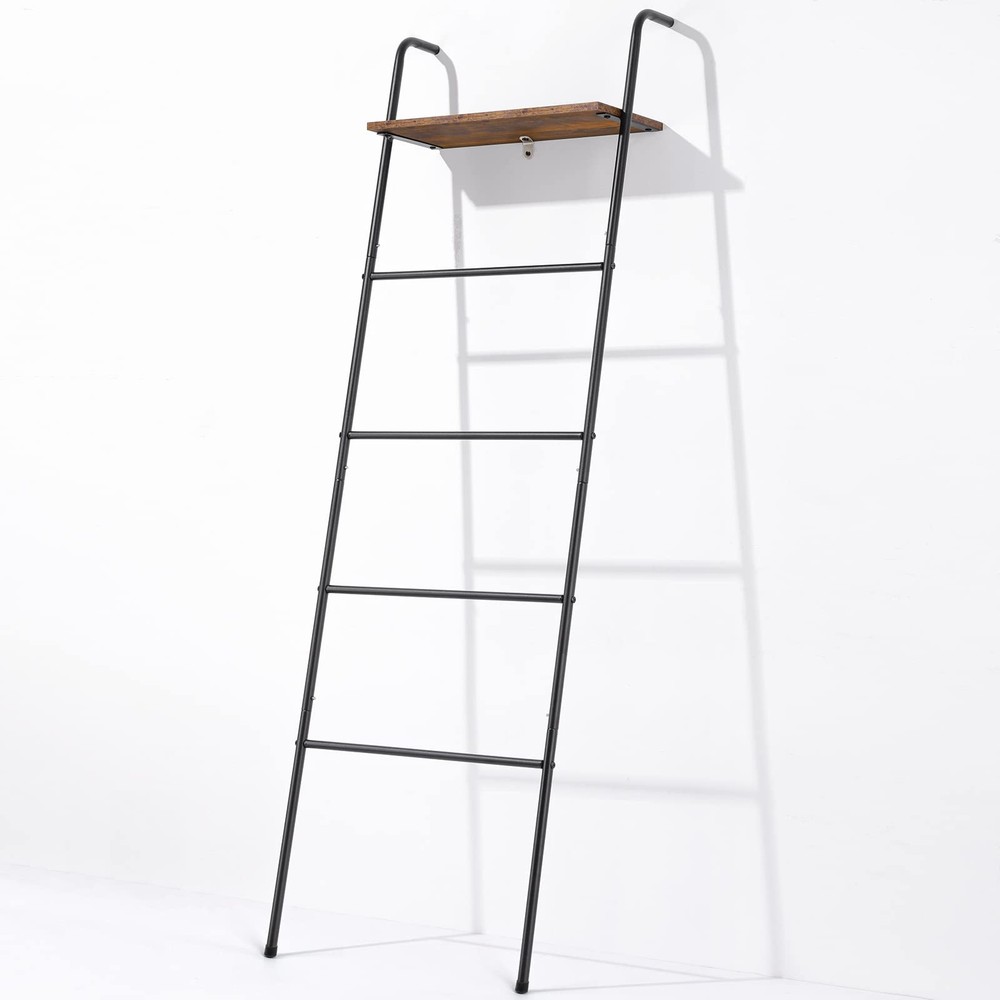 Blanket Ladder 5 Layer Wall-Leaning Blanket Rack with Shelf Decorative Blanke...