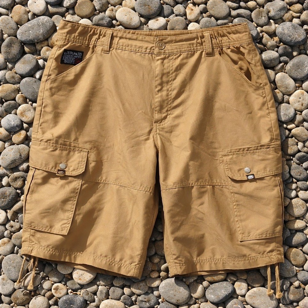 Ecko Unltd Mens Cargo Shorts Tan Khaki Size 40 Streetwear Rhino Logo Drawstring