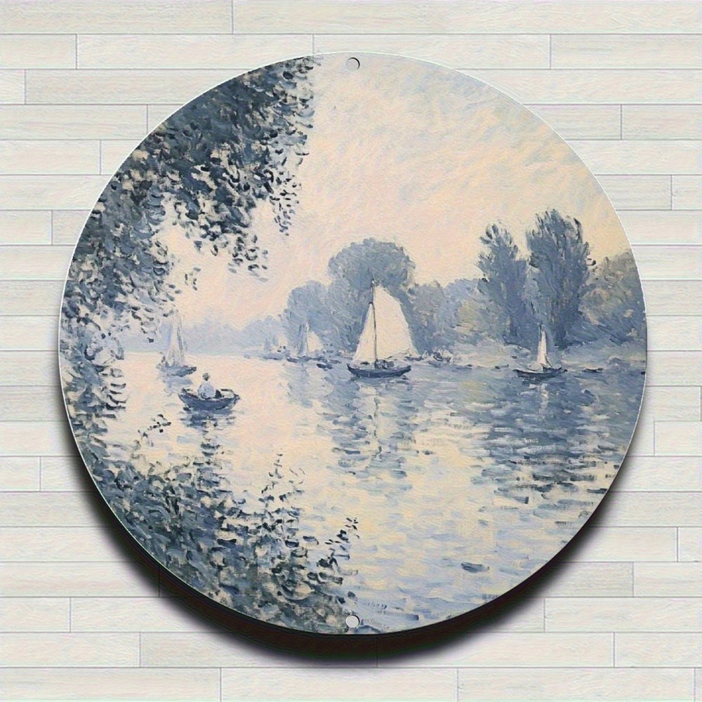 Rustic Farmhouse Wreath Round Oil Painting Aluminum Sign