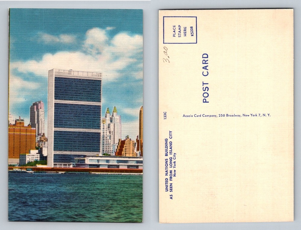 New York NY-New York United Nations Building East River Skyline Vintage Postcard