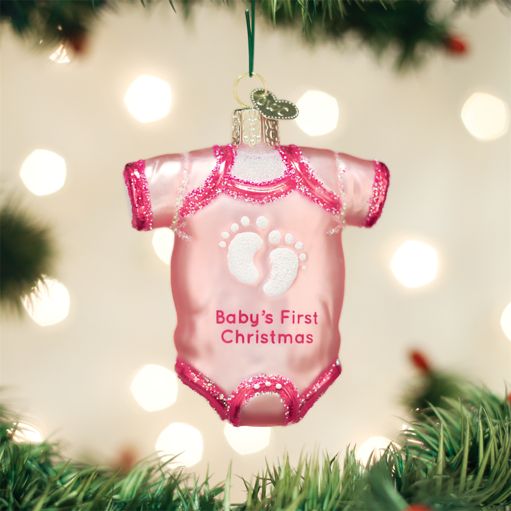 Pink Baby First Christmas Glass Ornament Old World Christmas NEW IN BOX