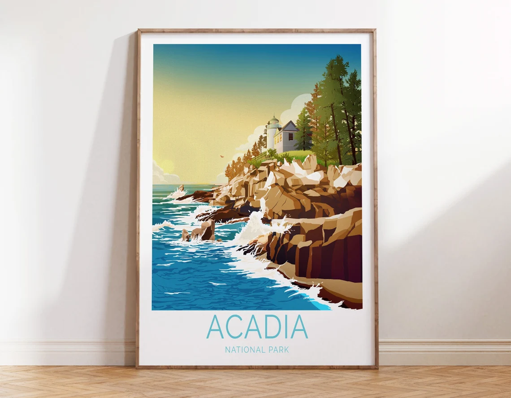 Acadia National Park, Coast & Trees Art Poster Premium Quality Choose your Size-image