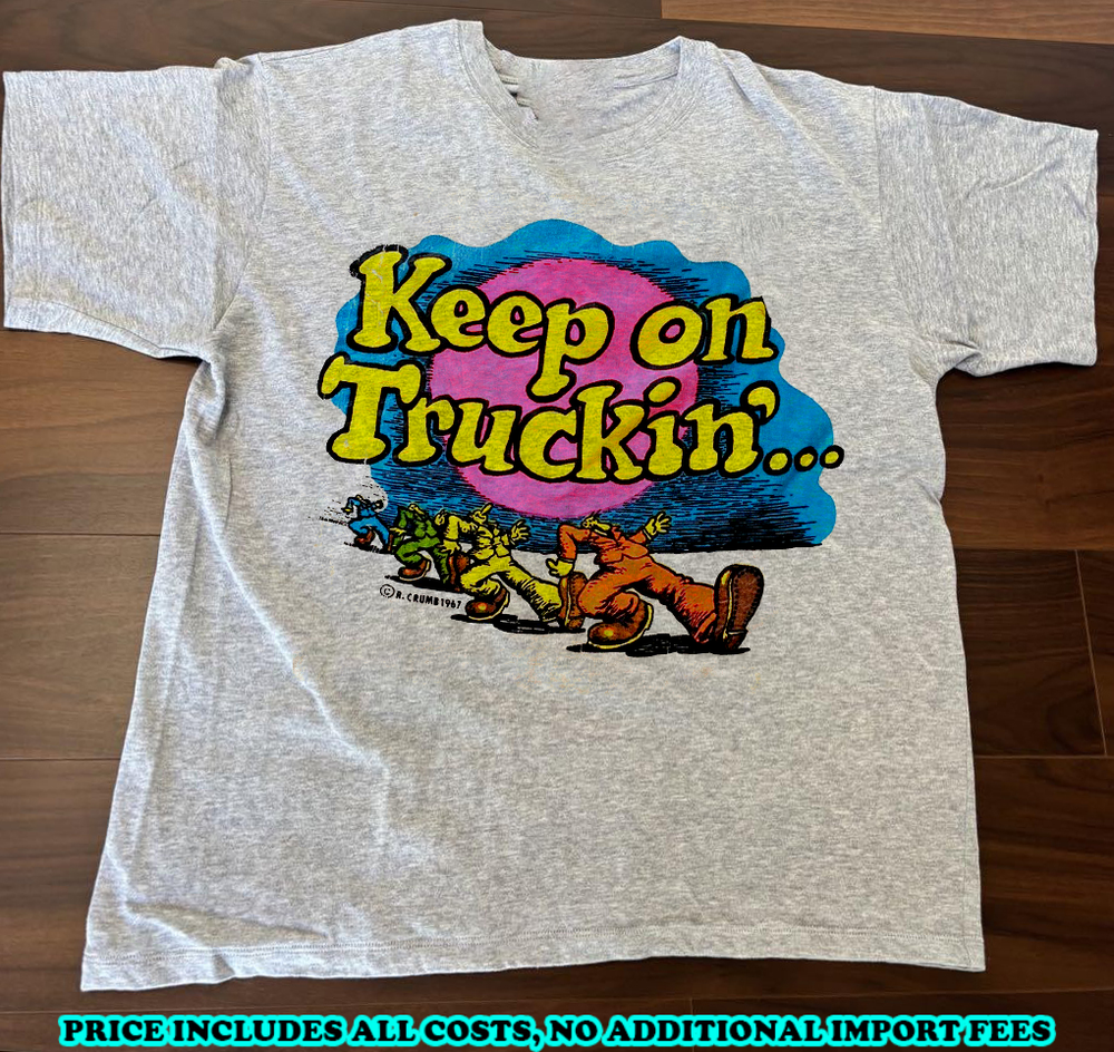 Vintage Keep on Truckin Robert Crumb in Ash Grey T-shirt S to 5XL BA355 FREE SHI