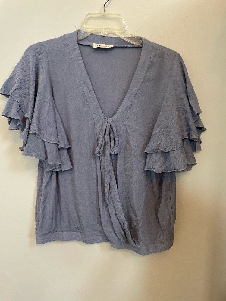 Listicle Lavender Ruffle Sleeve Tie Front Women's Blouse Size L