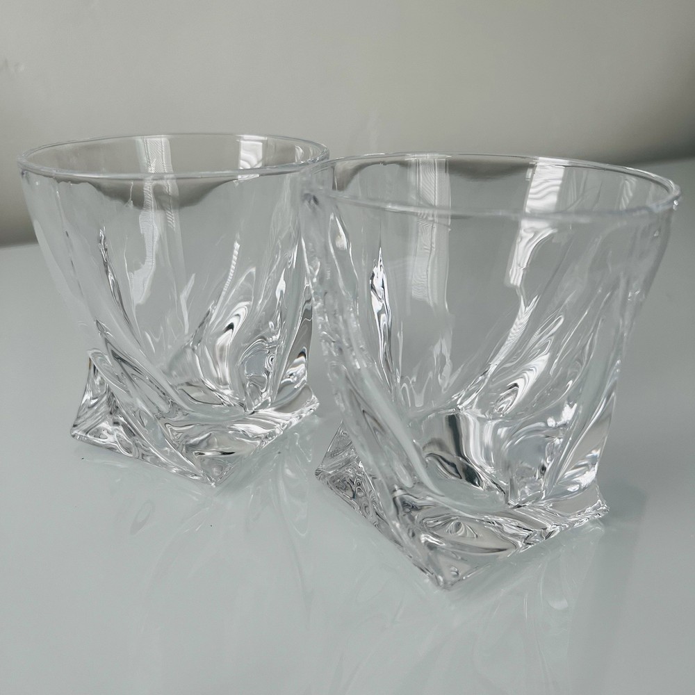 Lot Of 4 Mikasa Crystal Double Old Fashioned Whiskey Motion Round Glasses