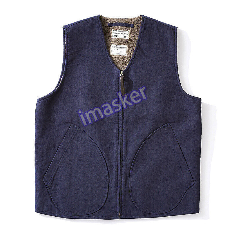 Men's Retro USN Navy Deck Vest Winter Army Military Fleece Sleeveless Waistcoat