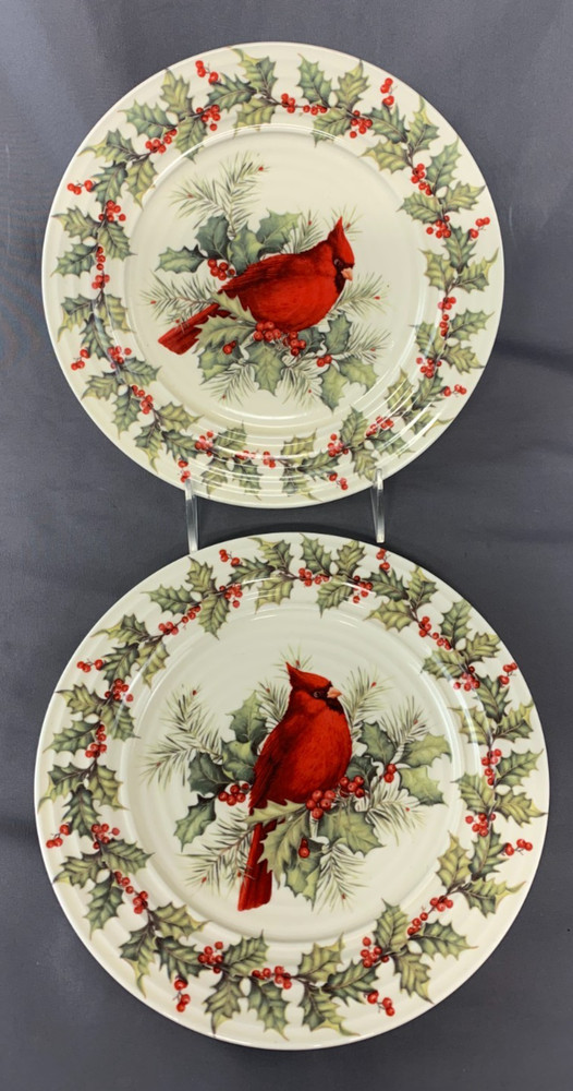 Cracker Barrel Plaid Tidings Set of 2 Stoneware 8 1/4