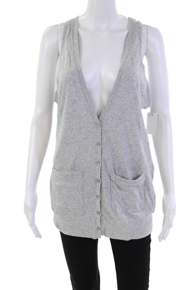 Norma Kamali Women's V-Neck Sleevless Button Up Cotton Blouse Gray Size SFree Shipping in US $100+ Orders | $6.95 Orders Below