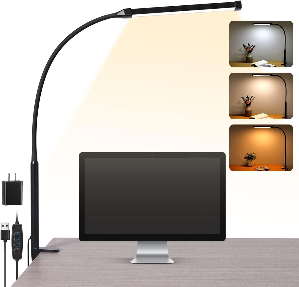 LED Desk Lamp with Clamp, Eye-Caring Clip on Lights for Home Office, 3 Modes 10