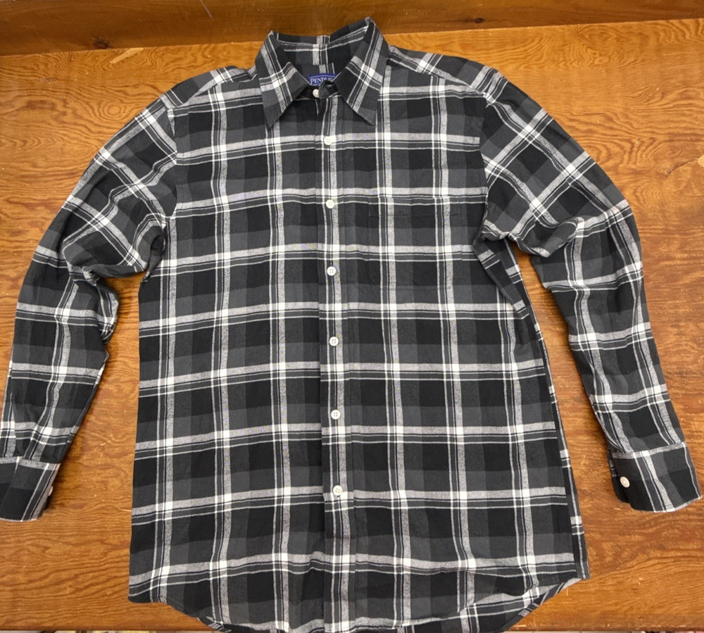 Men's Pendleton 100% COTTON Flannel Plaid Button-Up Long Sleeve Shirt Medium