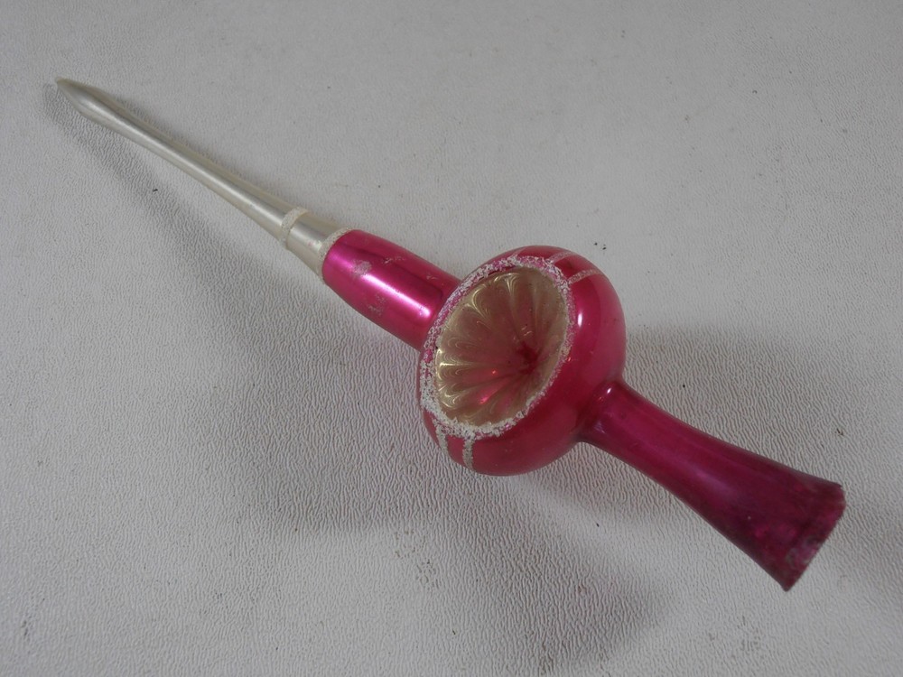 Antique Miniature Mercury Glass Indent Feather Christmas Tree Topper Pink Poland