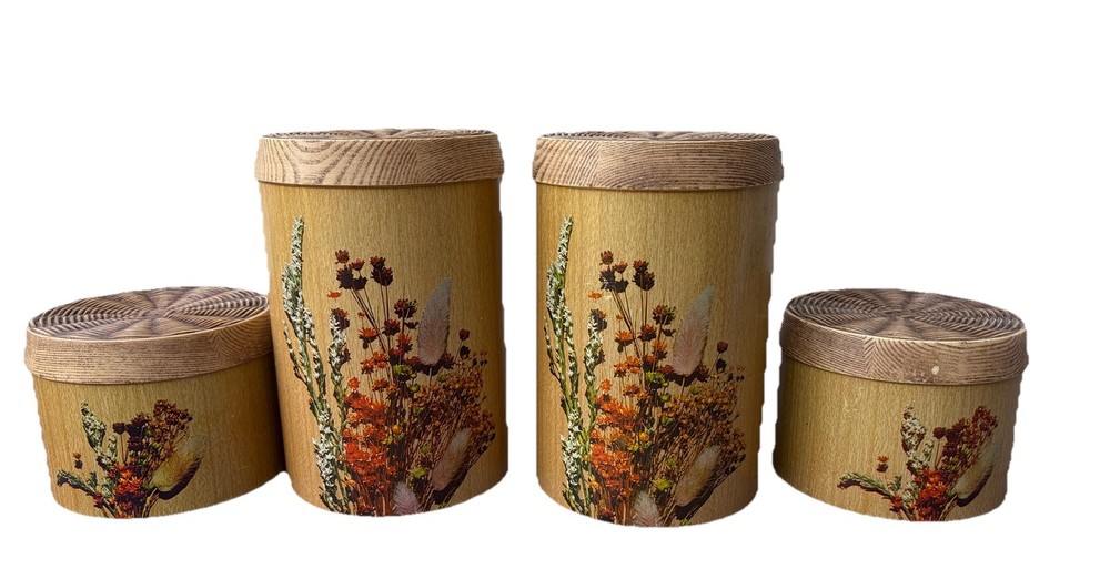 Vintage Set 4 Cheinco Dried Floral Kitchen Canisters tin metal container MCM