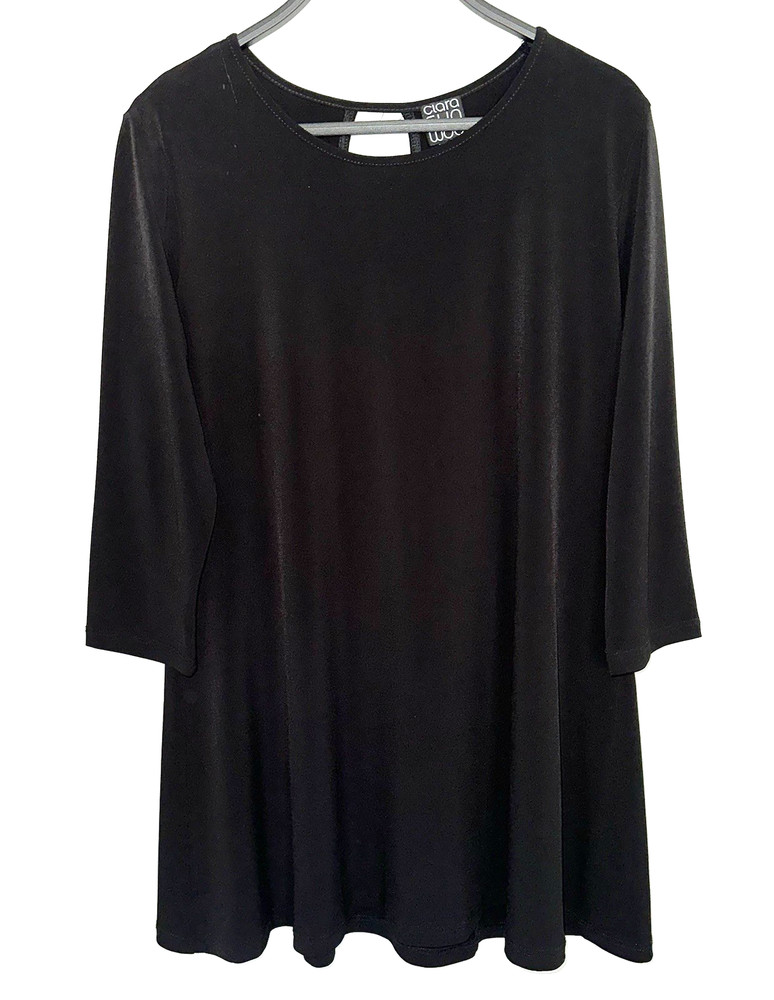 CLARA SUN WOO Sz Medium Pullover Tunic Top Lightweight Stretch Black Minimalist