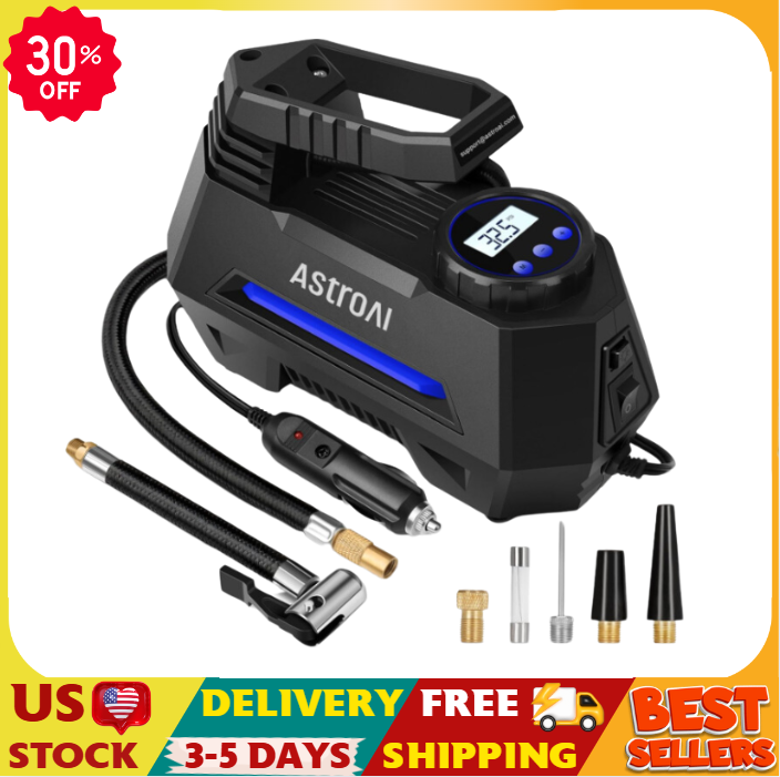 AstroAI Portable Tire Inflator - 12V DC Auto Pump with Digital Gauge, LED Light,