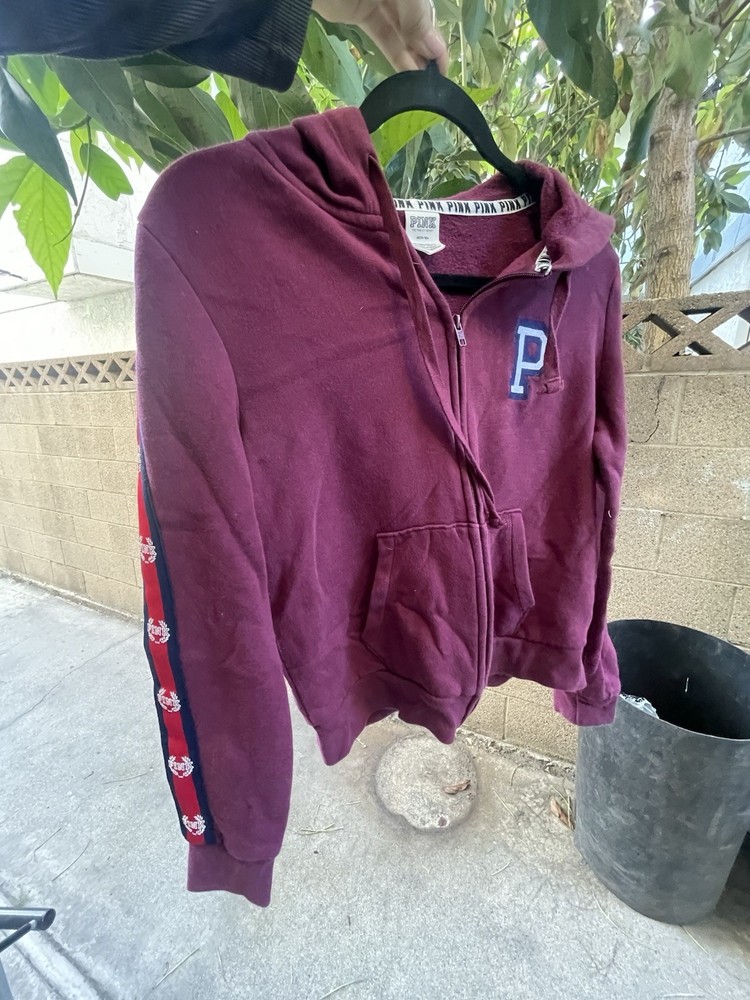 Victoria's Secret Pink Maroon Perfect Full-Zip Hoodie Fleece Lined Small