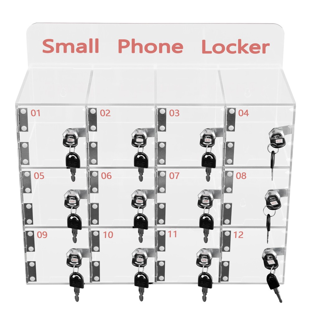 12 Slots Acrylic Cell Phone Locker Box Storage Cabinet Pocket W/ Keys