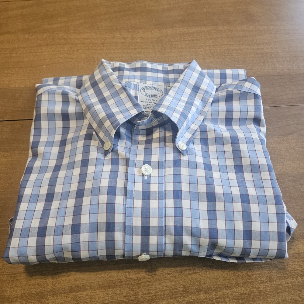 Brooks Brothers Regent Fit Long Sleeve Button Down Plaid Shirt Men’s Large Blue