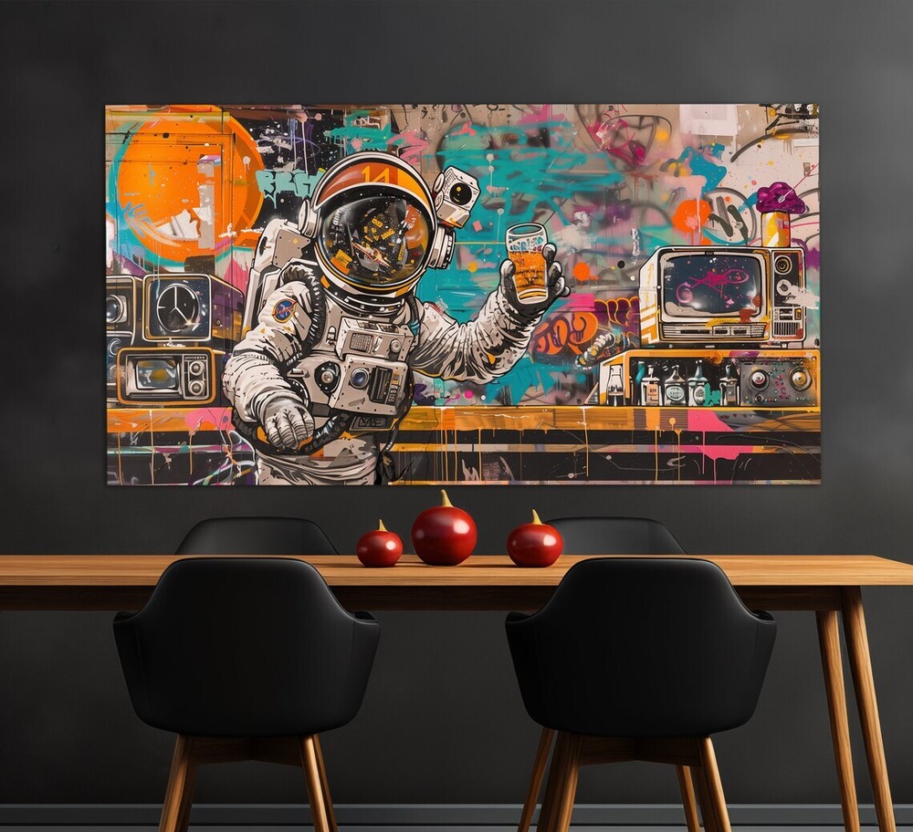 Astronaut With Beer Abstract Painting Unframed Canvas Print Australian Wall Art-image