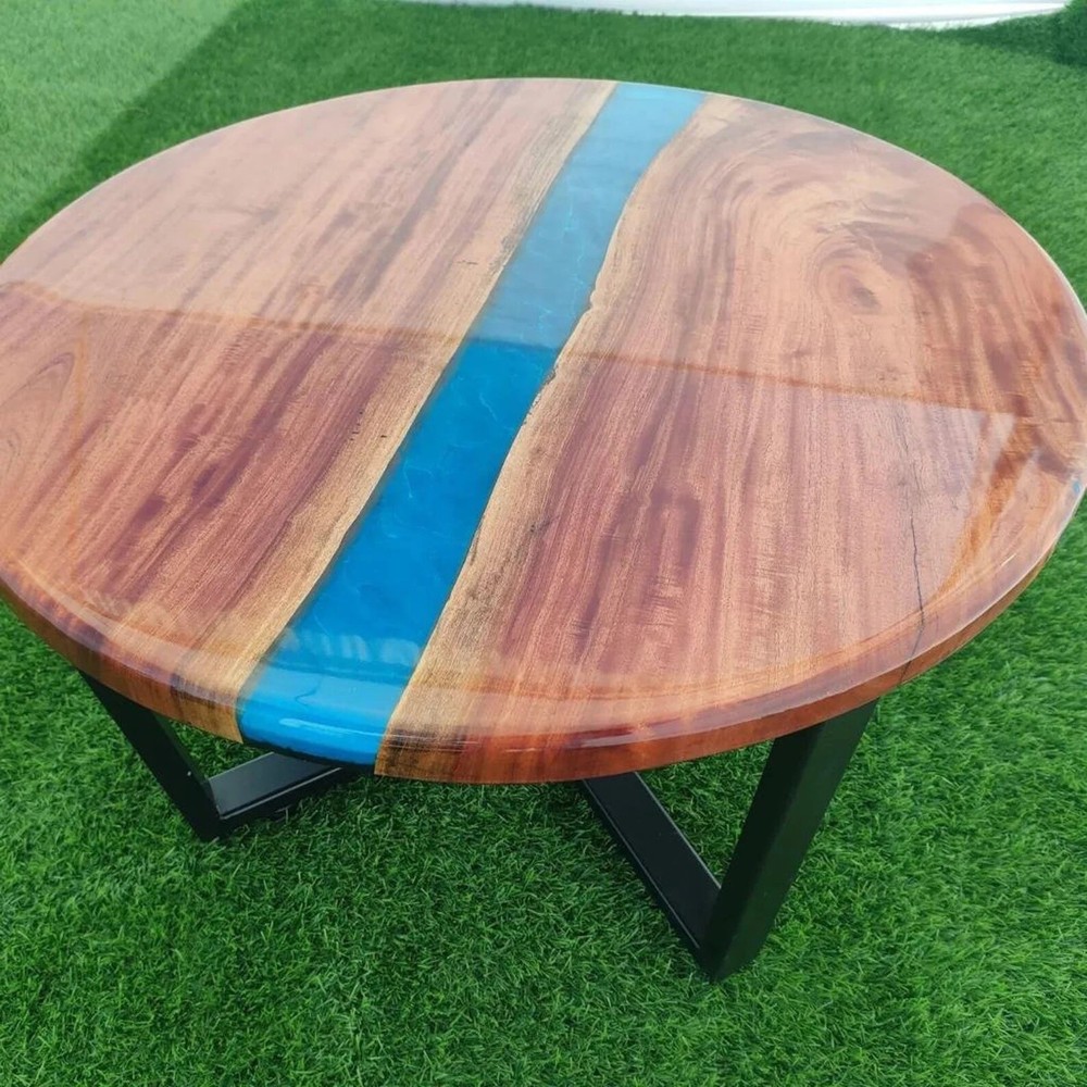 Acacia Wooden Table, Epoxy Table Round, Dining Tables, Resin River Table Decor-image