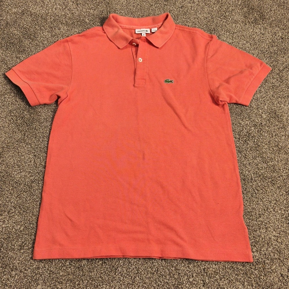Lacoste Boys Polo Shirt Size 16 Coral Short Sleeve Crocodile Logo