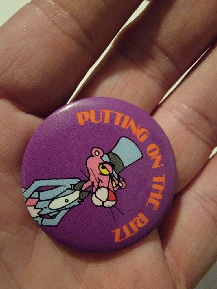 The Pink Panther Vintage Button Pinback 1980s 80s EUC Putting On The Ritz