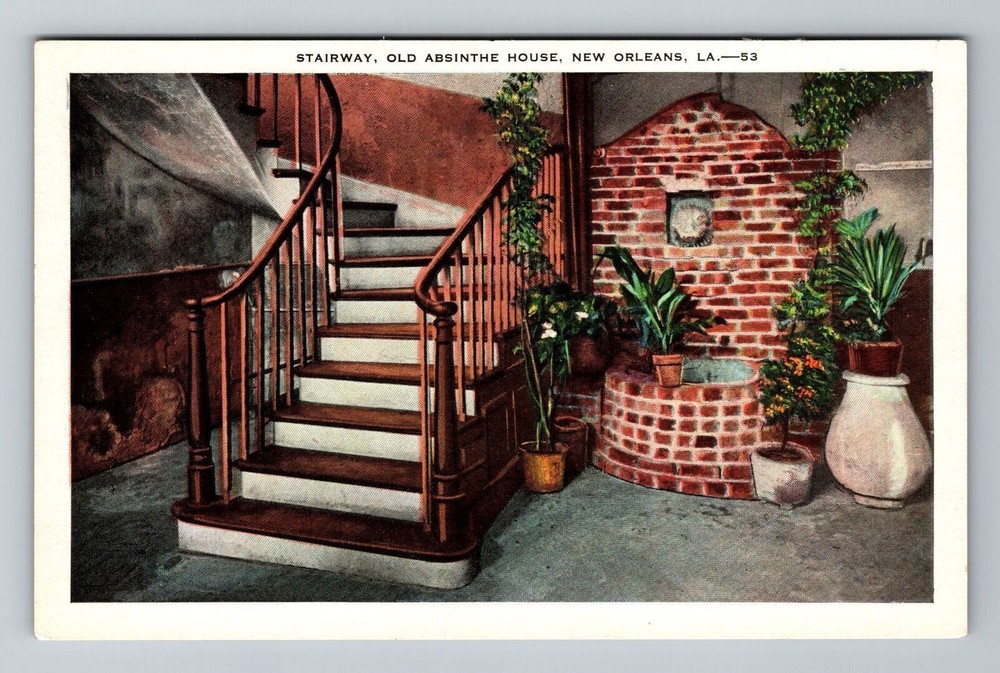 New Orleans LA-Louisiana, Stairway, Old Absinthe House, Vintage Postcard-image