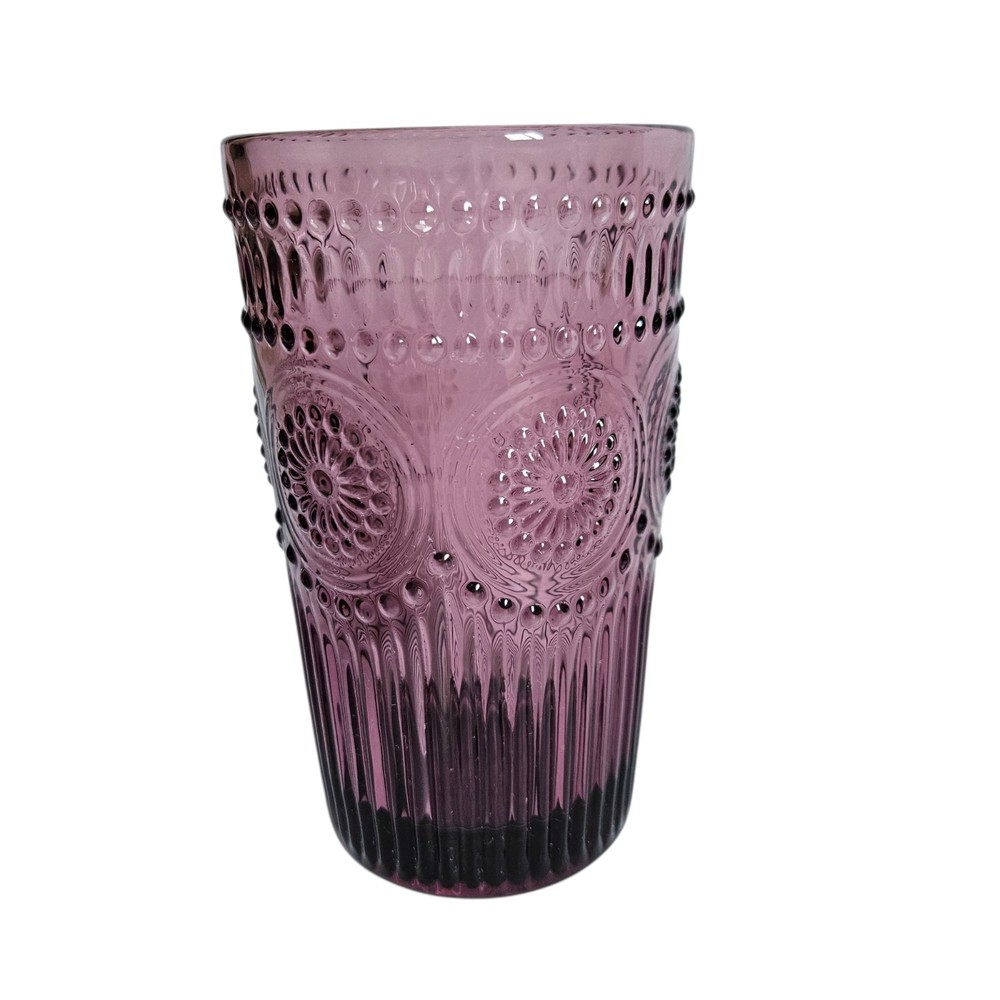 Pioneer Woman Adeline 16 oz Embossed Glass Tumbler Purple