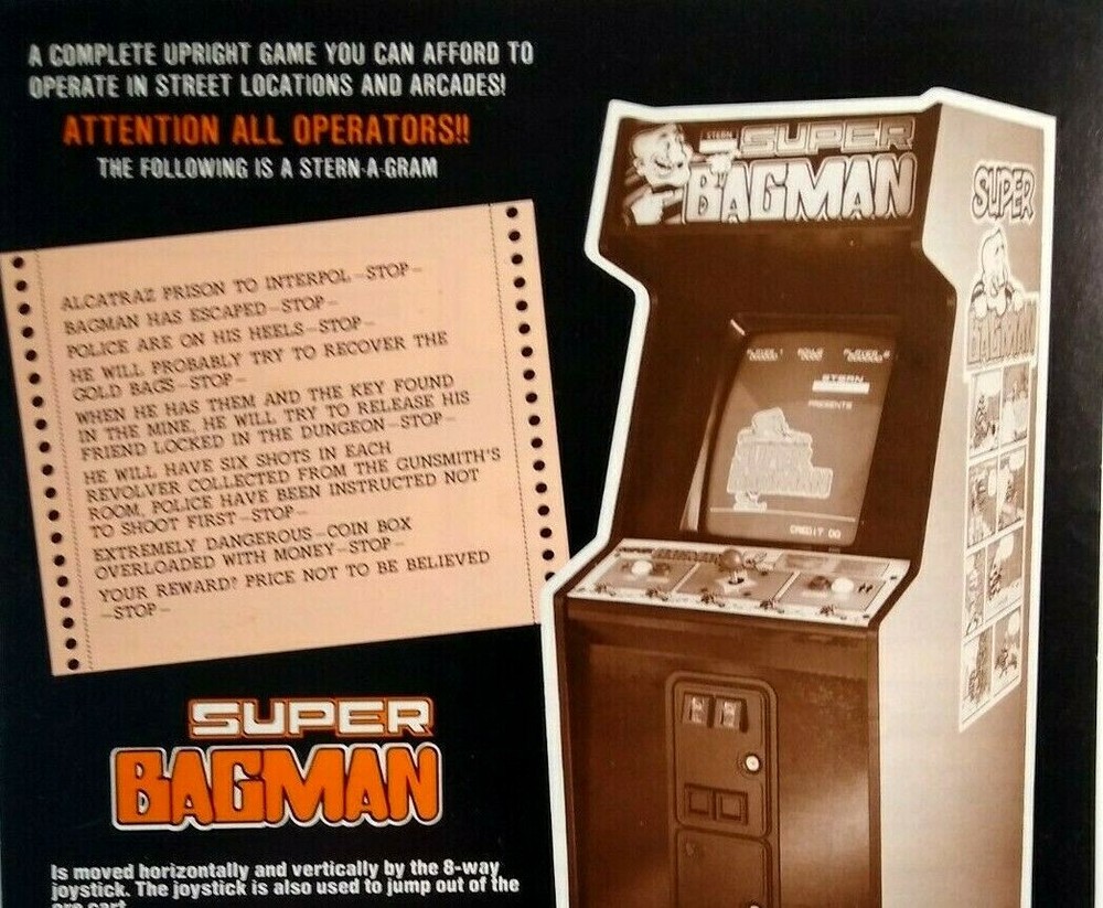 Super Bagman 1984 Arcade Flyer Original Vintage Retro Video Game Promo Art