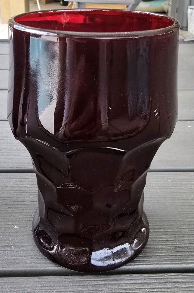 Vintage Anchor Hocking Ruby Red Glass Georgian Honeycomb 4”  9oz Tumbler