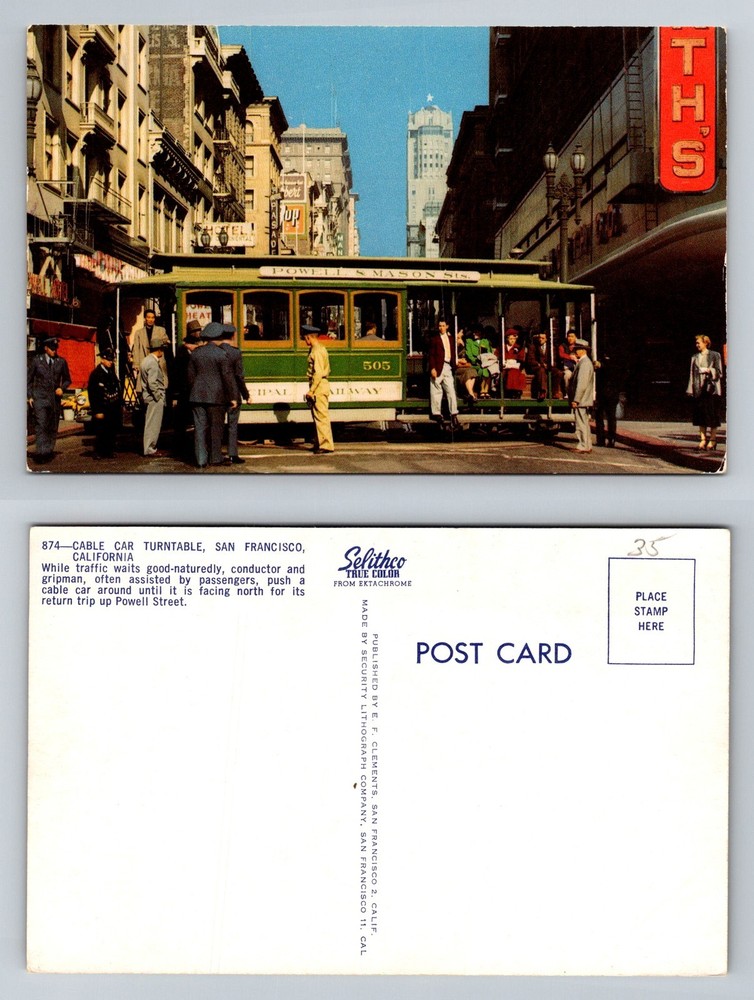 San Francisco, CA-California Powell & Mason Cable Car Turntable Vintage Postcard