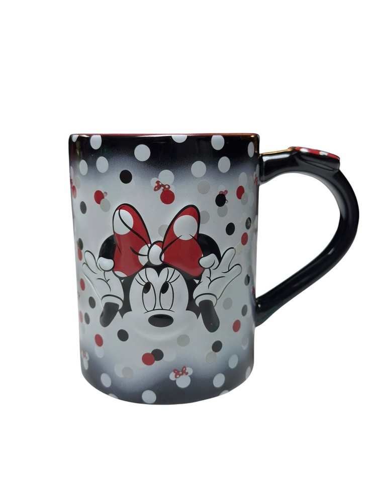 Disney Minnie Mouse Polka Dot Mug Red Black Bow Handle Cute Ceramic Cup