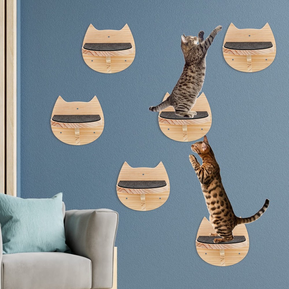 6-Piece Cat Wall Shelves with Scratching Mat & Climbing Ladder for Indoor Cats