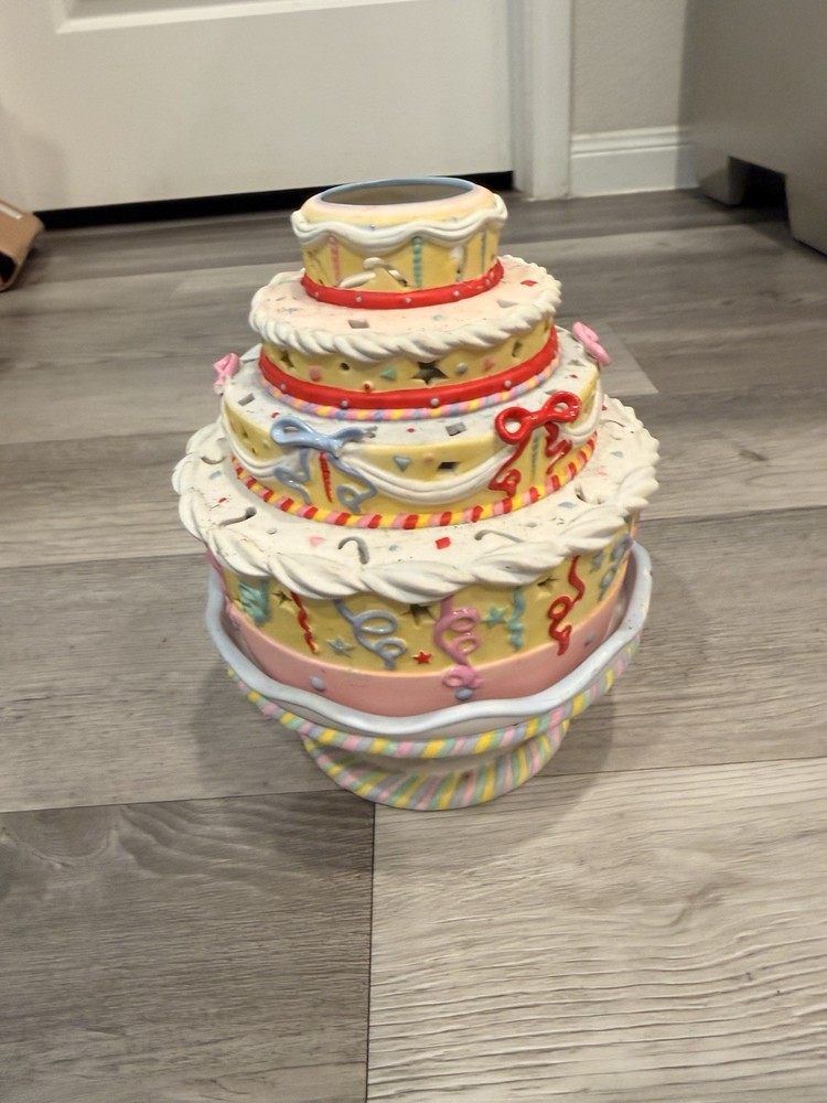 PartyLite Porcelain Birthday Celebration Cake Tealight Candle Holder Broken