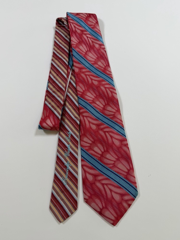 Robert Graham Mens Silk Tie Red Geometric Abstract Striped Design USA 60