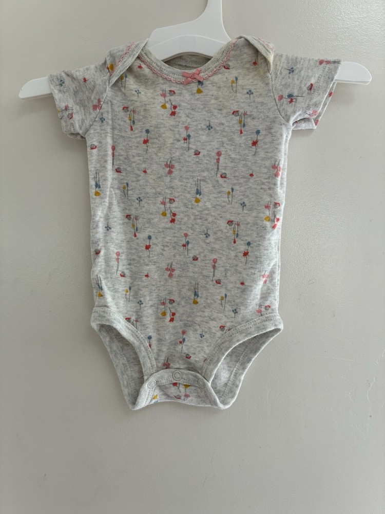 Carter's Baby Girls Floral Bow 100% Cotton Short Sleeve Bodysuit Heather Gray 3M