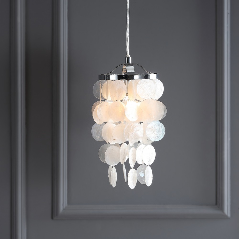 Nova 7 Inch Seashell LED Pendant Light in White and Chrome Finish