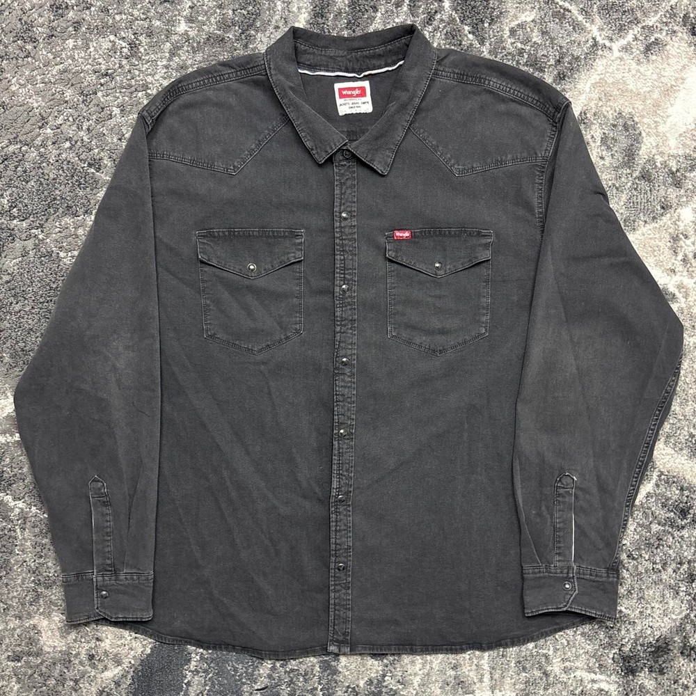 Wrangler Chambray Denim Shirt Mens 3XL Black Pearl Snap Western Long Sleeve