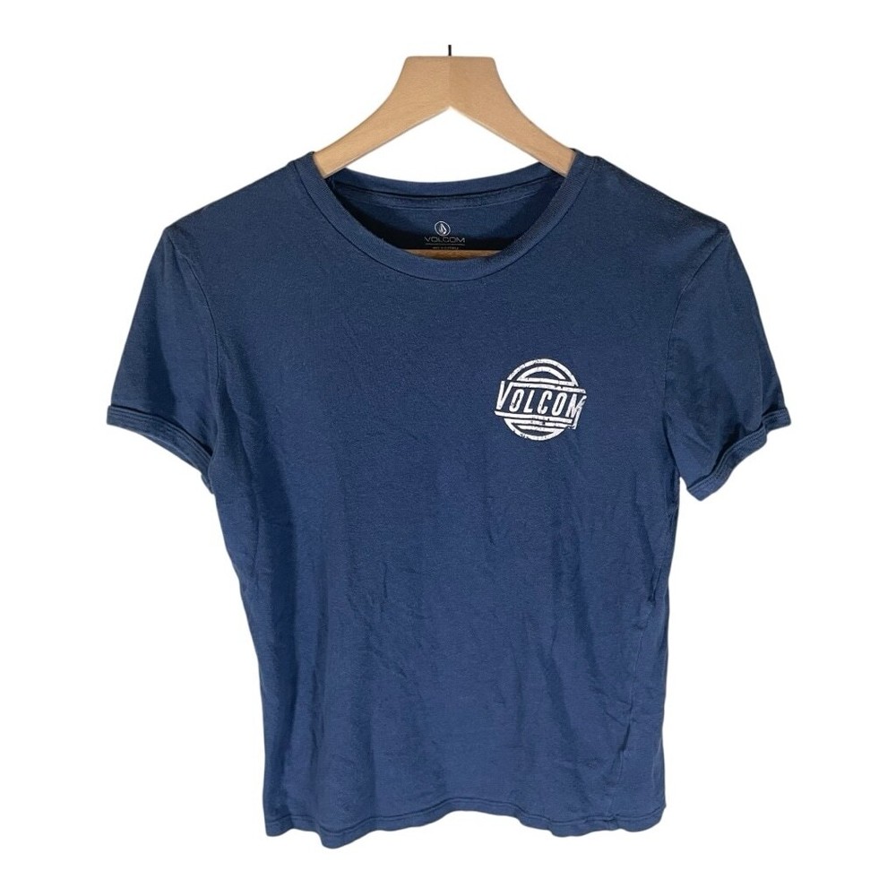 Volcom Womens T-Shirt Size S Small Blue Surf Skate Casual Chest logo Comfy Soft