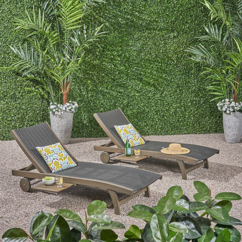 Banzai Outdoor Chaise Lounge with Pull-Out Side Tray for Ultimate Comfort