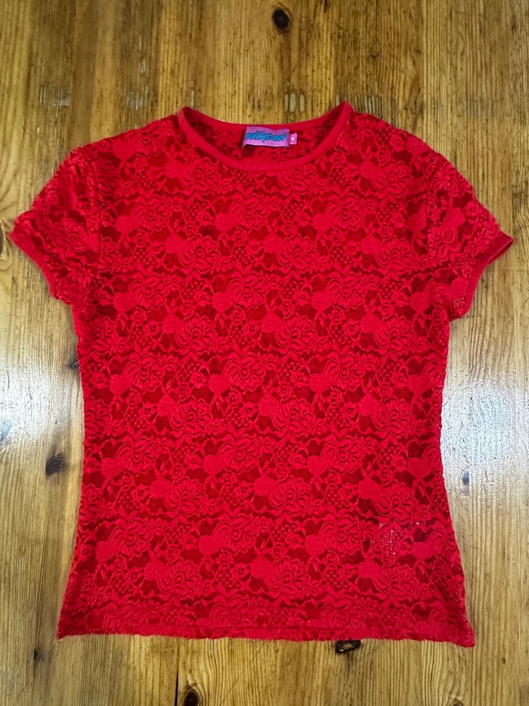 Edikted Women T-shirt Lace Sheer Red Floral Lightweight size Medium