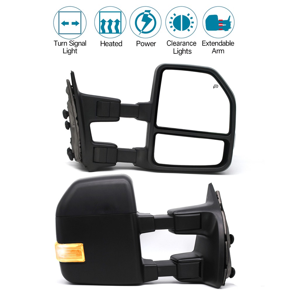 Tow Mirrors Power Turn Signal Fits 1999-2012 Ford F250 F350 F450 SD LH RH Black